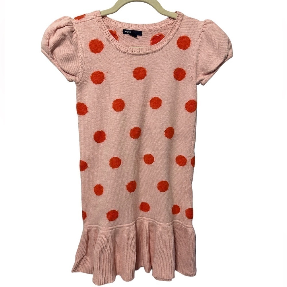 GAP GIRLS PURE PINK ORANGE POLKA DOT PUFF SLEEVE DRESS Size 10 Girls